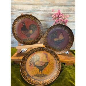 Rooster Decorative Plates Farmhouse Country Decor Red Gold  Cabincore Rustic